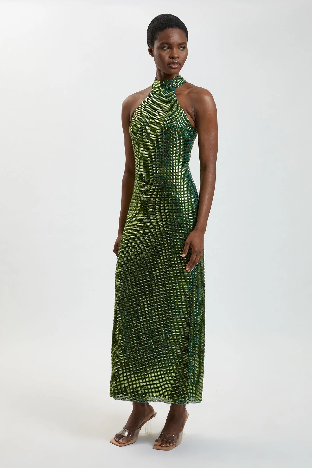 Premium Crystal Embellished Halter Neck Maxi Dress - 1