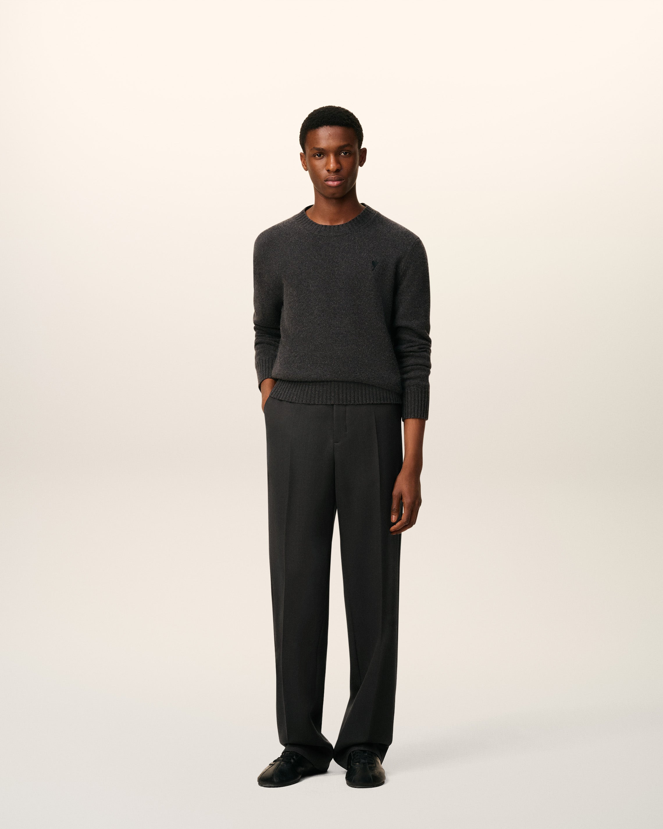 BLACK WOOL WIDE TROUSERS - 3