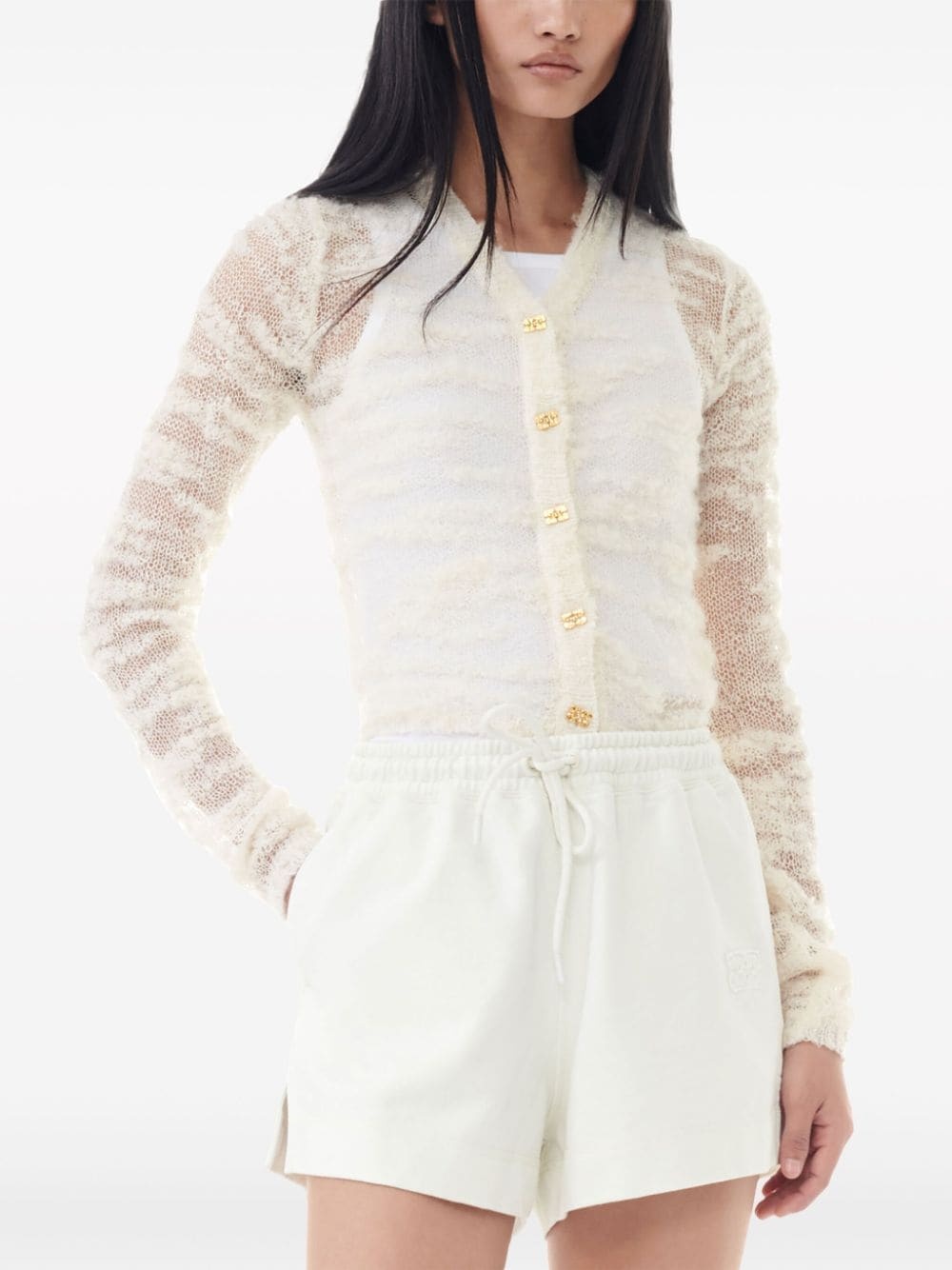 sheer open-knit cardigan - 5