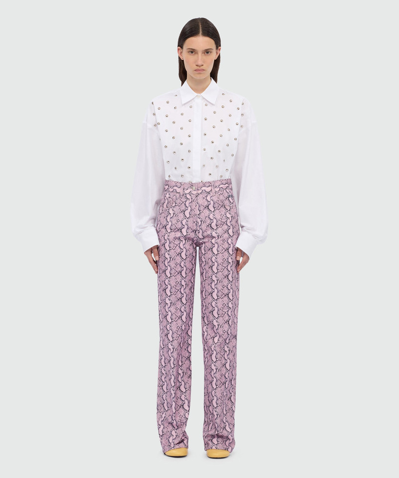 MSGM Pink straight-leg python print gabardine trousers. outlook