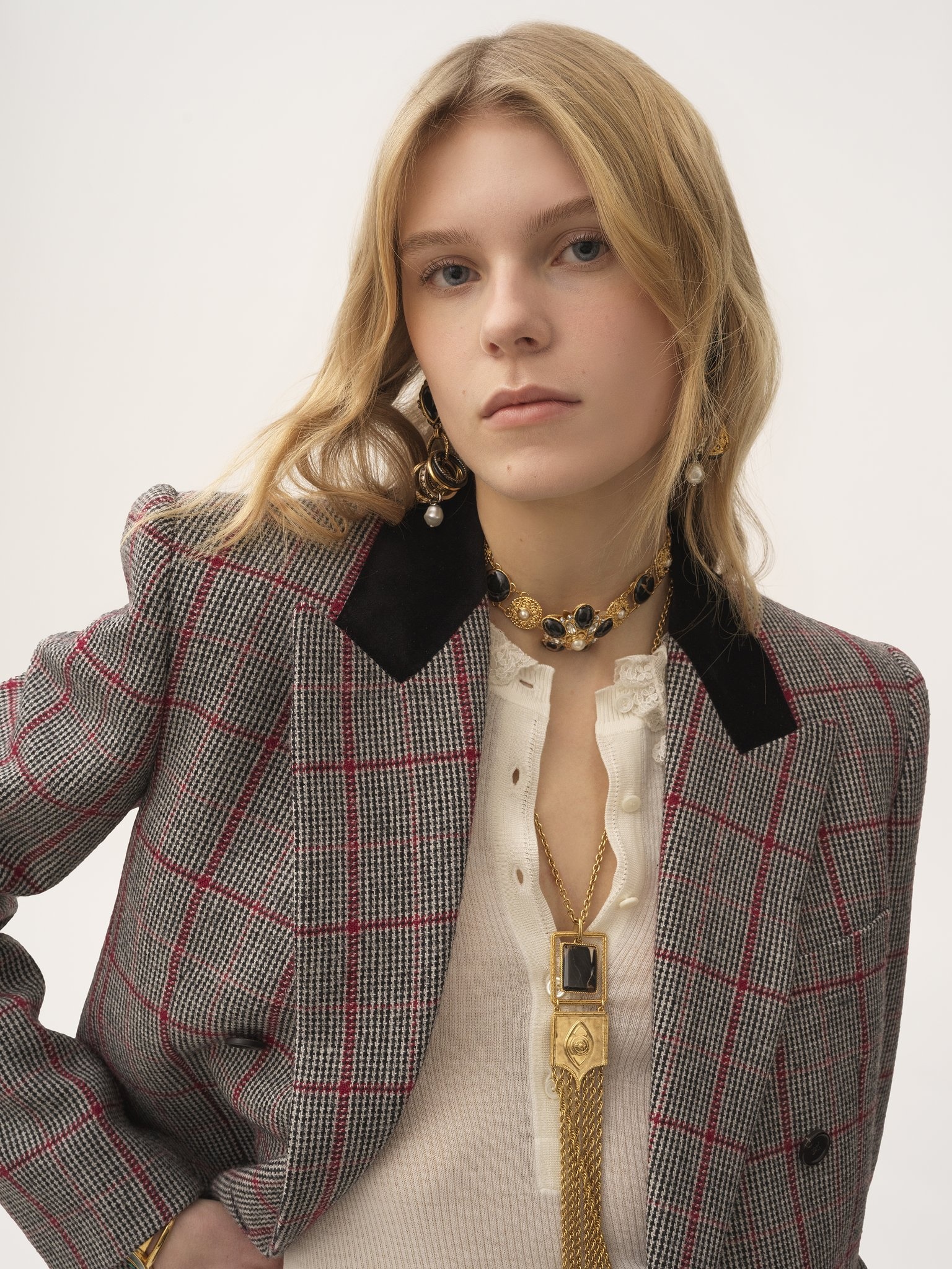 DOUBLE-BREASTED TAILORED JACKET IN WOOL CHECK - 4