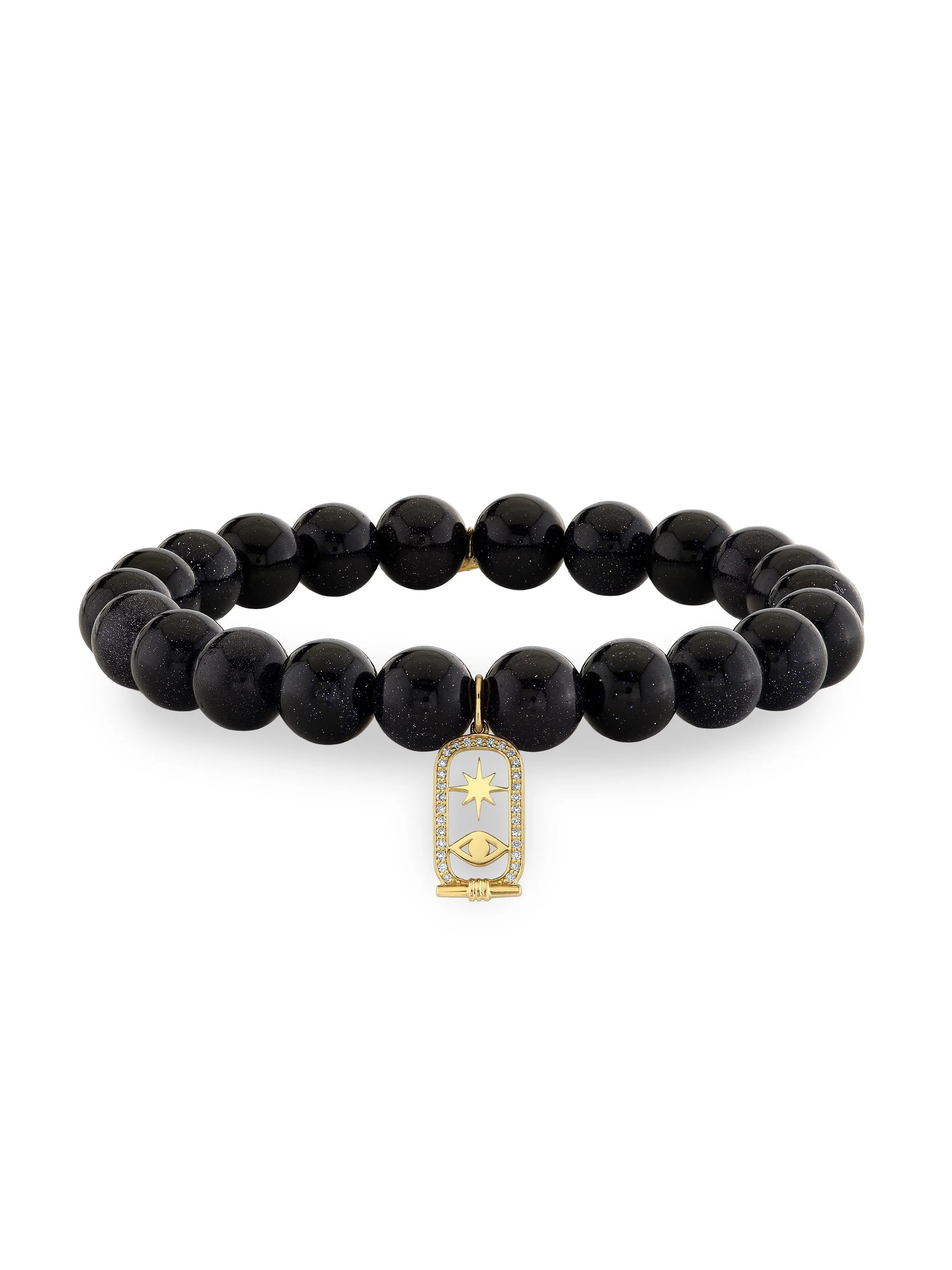 Women's Sunset Observatory 14K Yellow Gold, Blue Goldstone & 0.08 TCW Diamond Beaded Stretch Bracele - 1