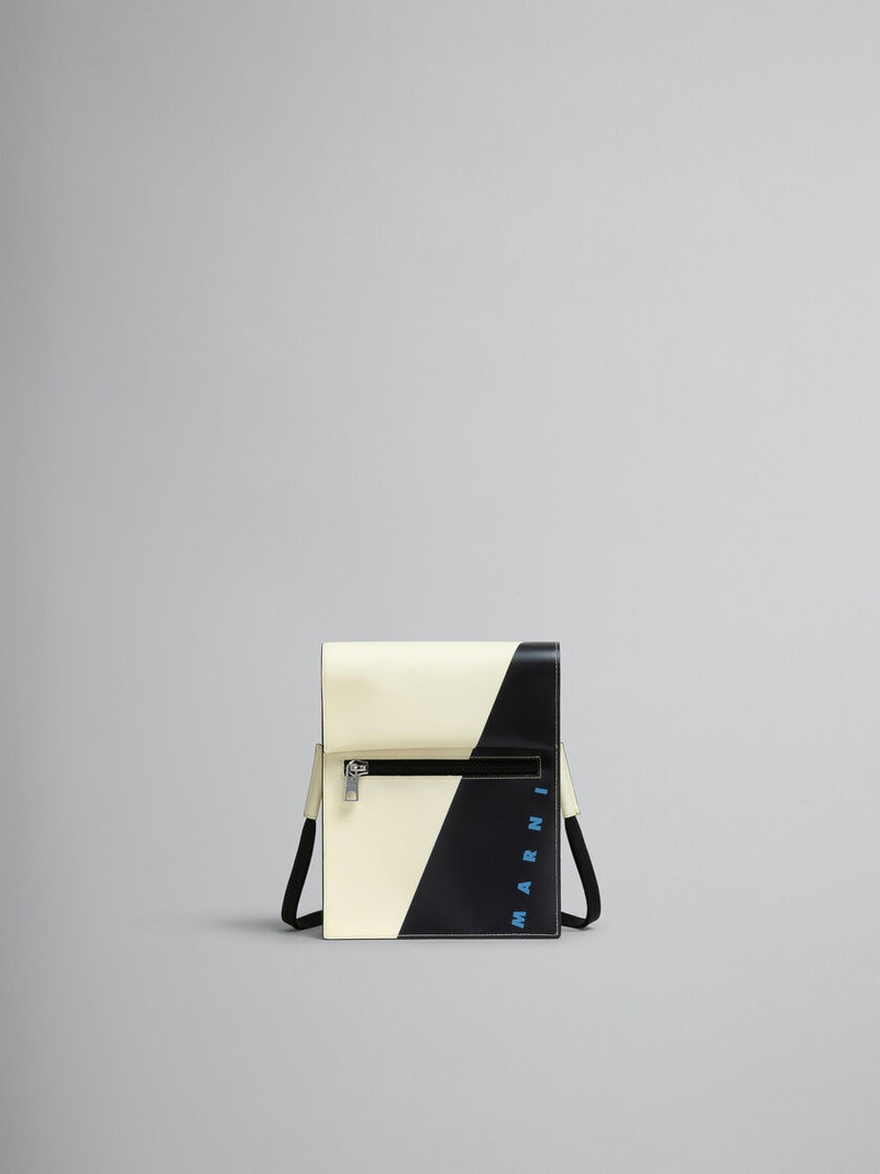 WHITE AND BLACK TRIBECA POUCH WITH SHOELACE STRAP 1