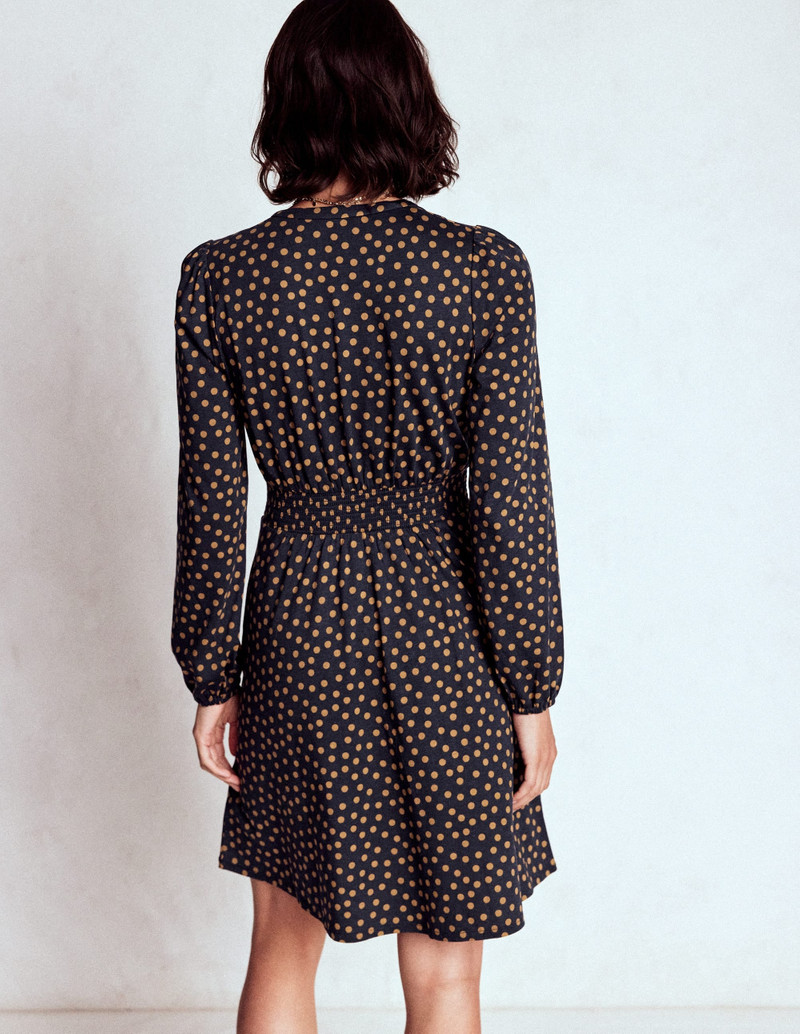 Sarah Short Jersey Dress-French Navy, Dijon Dot 4