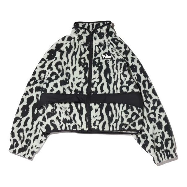 (WMNS) Nike Sportswear Sherpa Stay Warm Animal Print Printing Stand Collar Jacket Smoke Gray CU6592- - 1