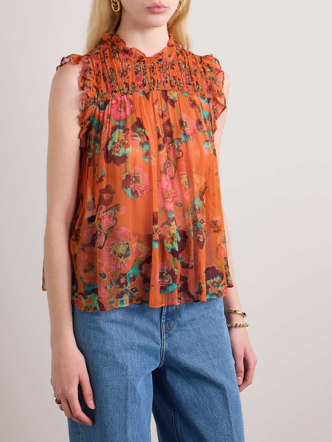 Georgina gathered floral-print silk-crepon blouse - 3