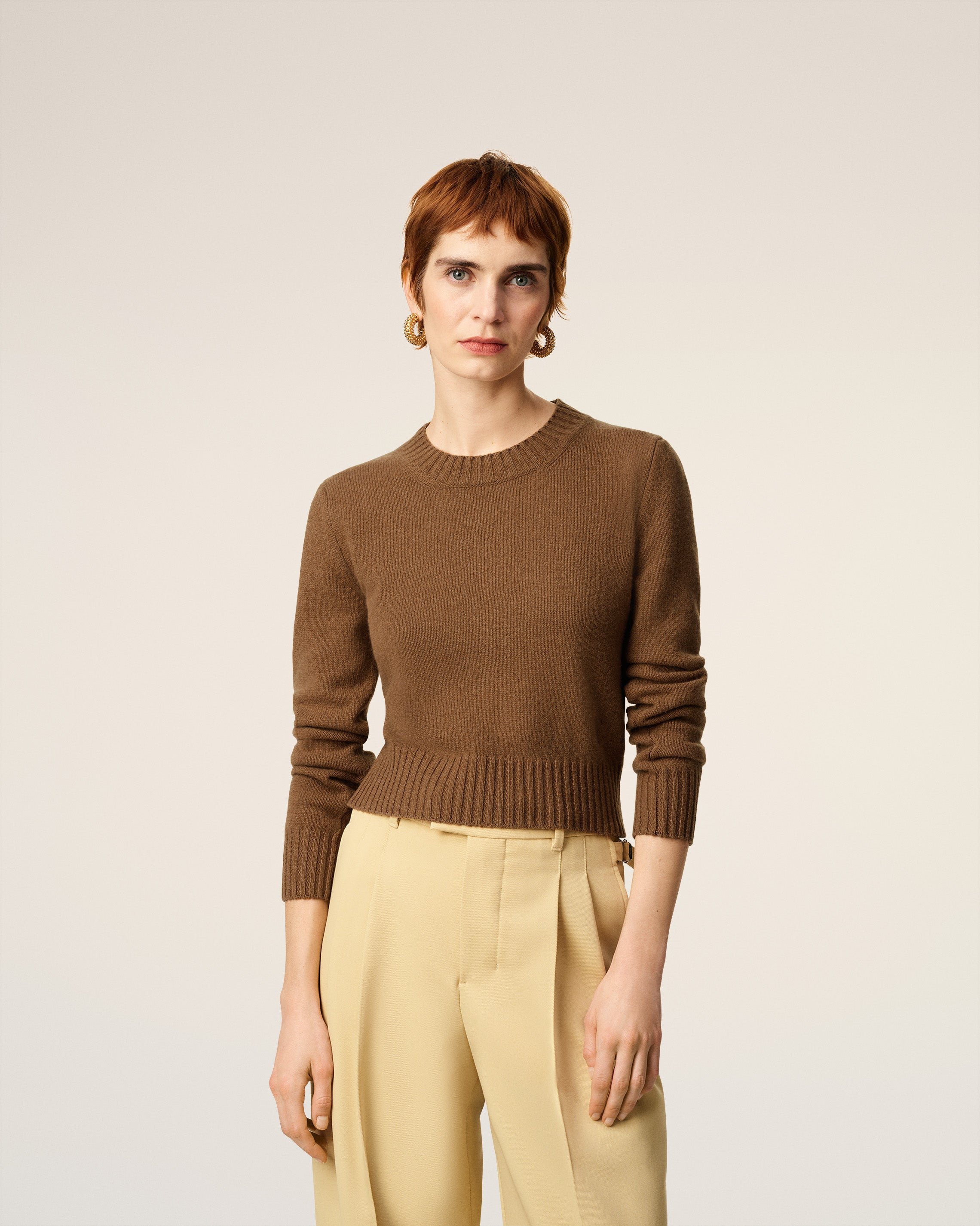 BROWN CASHMERE AMI DE COEUR CREWNECK SWEATER - 3