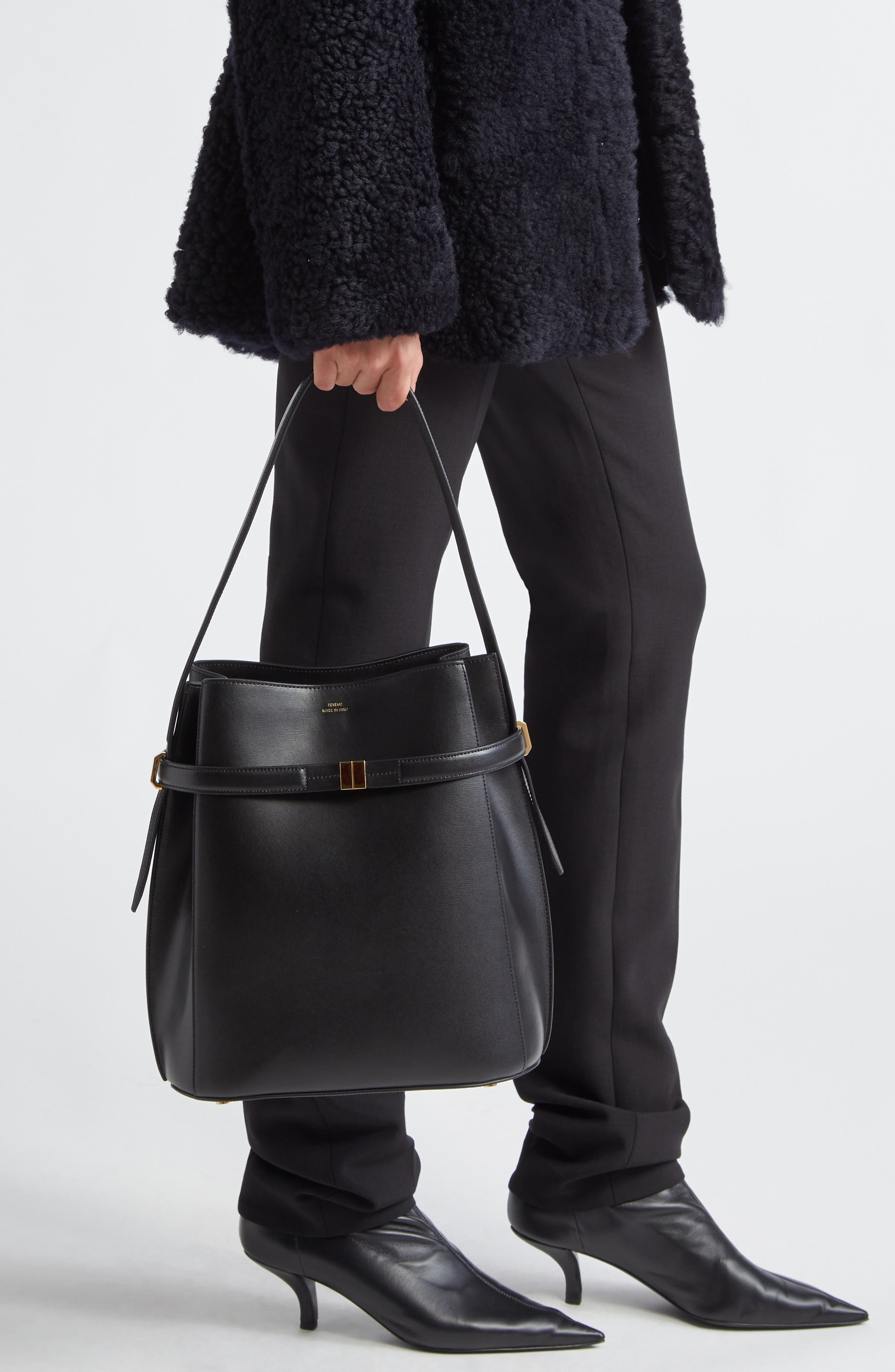 TOTEME Belted Leather Bucket Bag in Black at Nordstrom - 4
