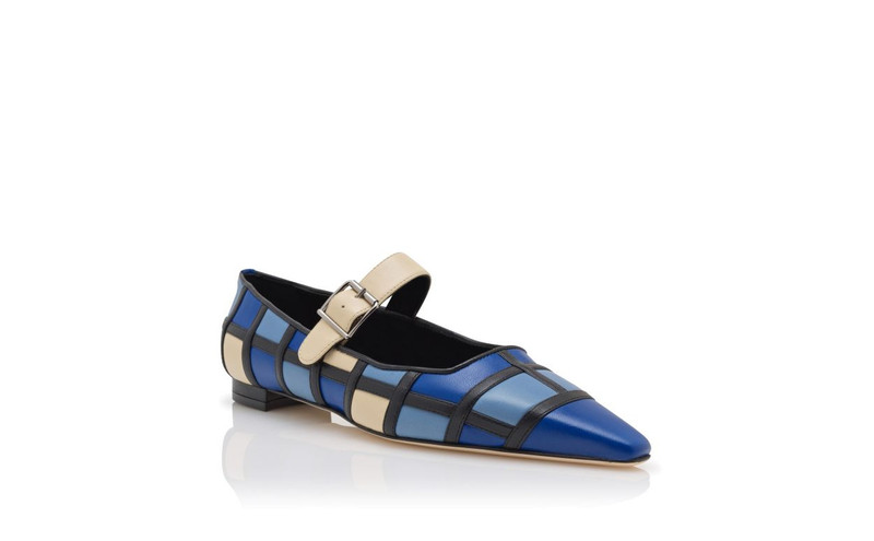Blue And Cream Nappa Leather Mary Jane Flat Pumps 3