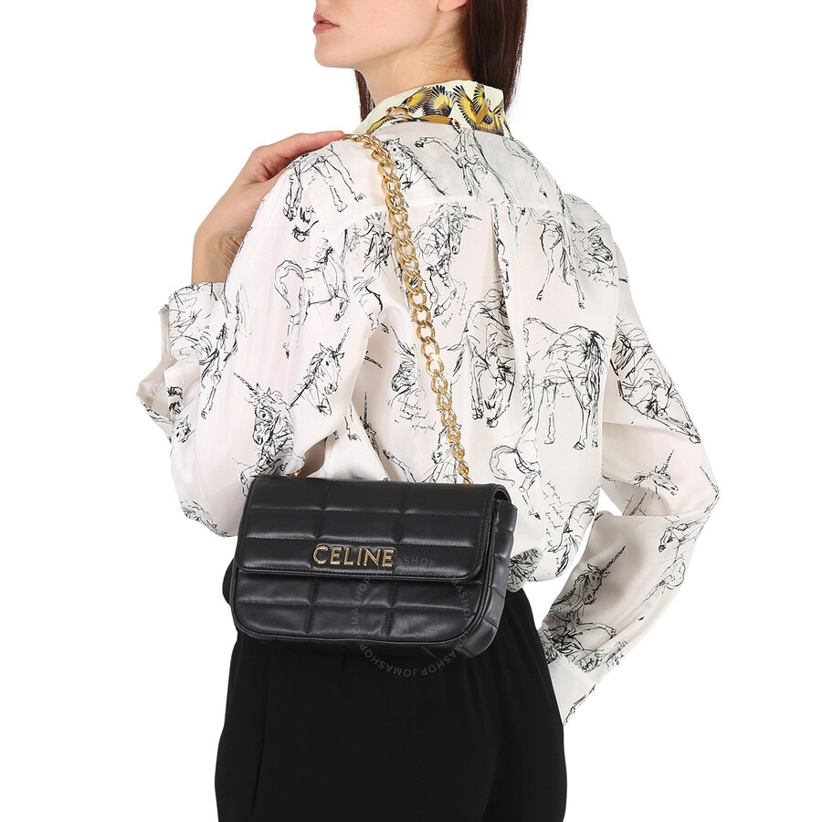 Celine Chain Shoulder Bag In Quilted Goatskin - Black - 2