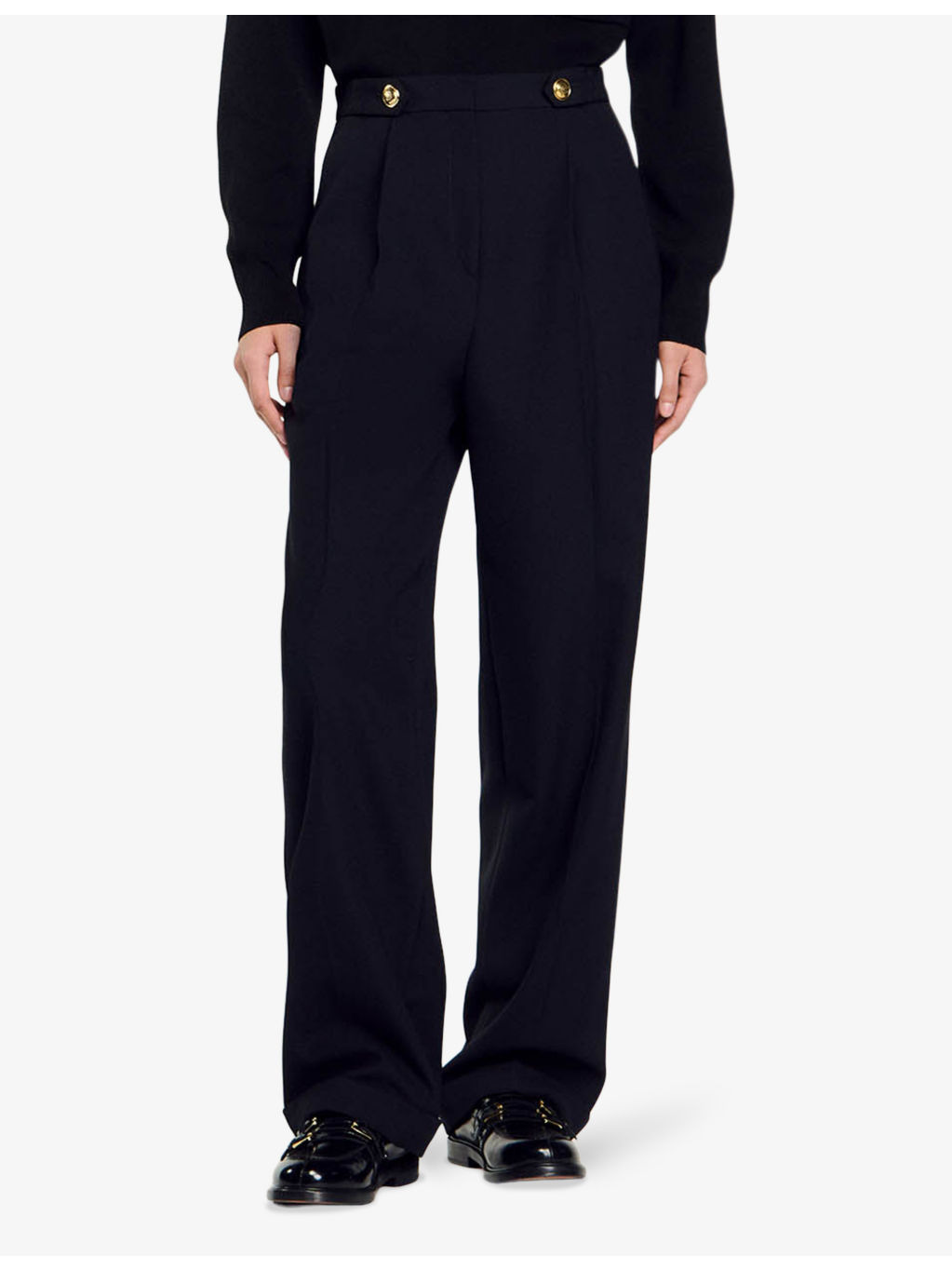 Button-embellished high-rise wool-blend trousers - 3