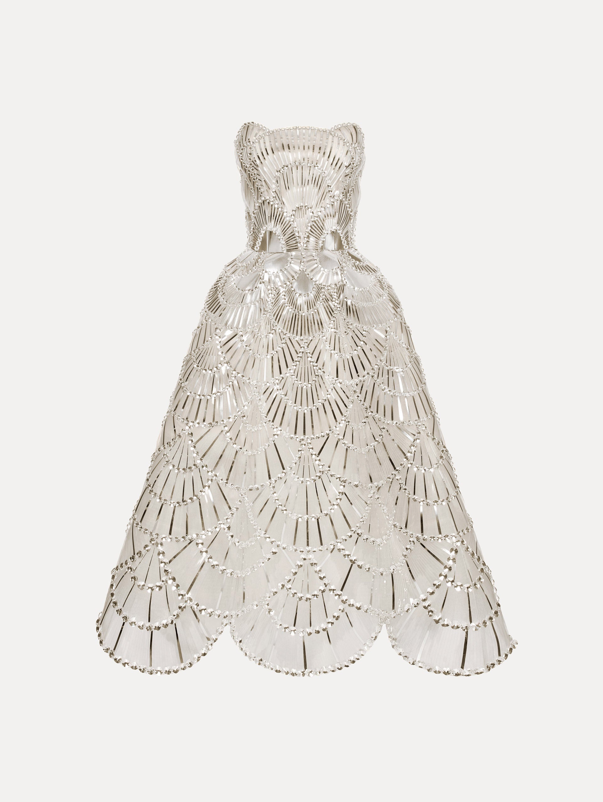SEQUIN & CRYSTAL SCALLOP EMBROIDERED GOWN - 1