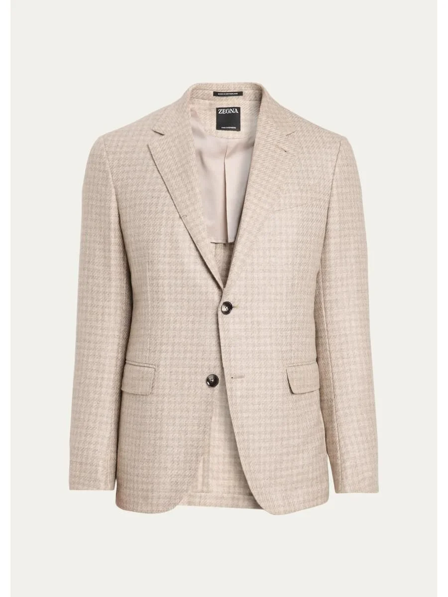 Men's Cashmere Tonal Houndstooth Single-Breasted Sport Coat - 1