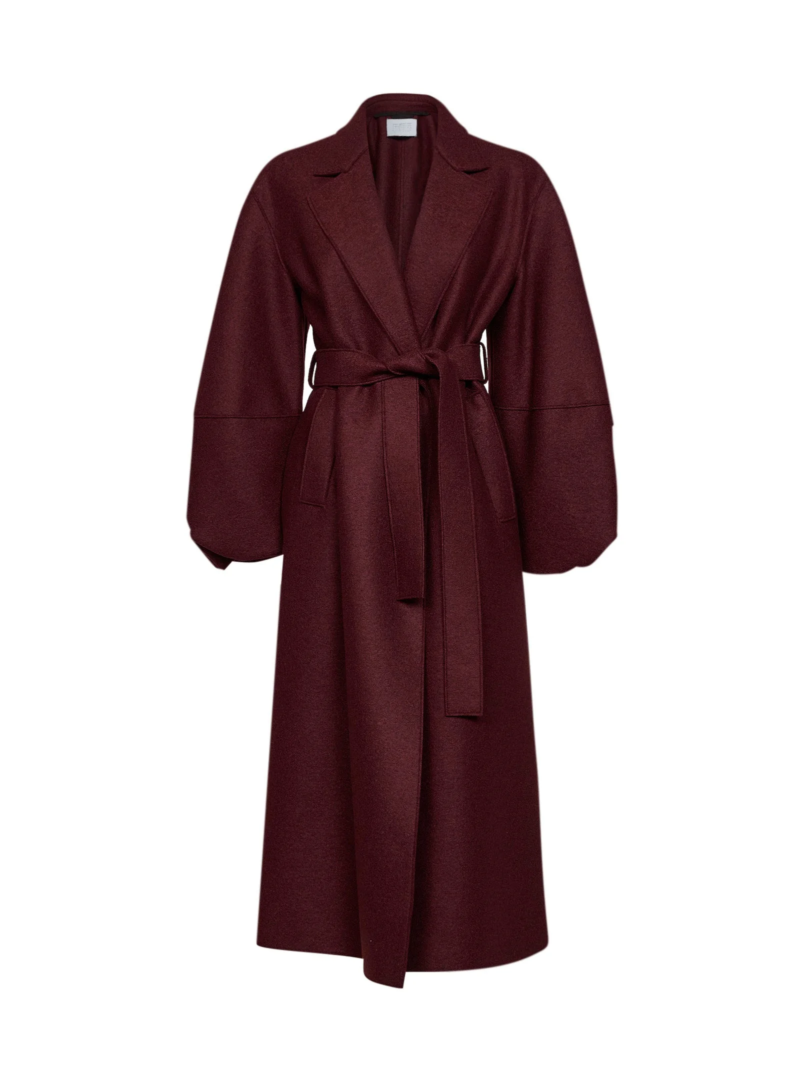 Cinabre felted wool long puff-sleeves belted wrap coat - 1