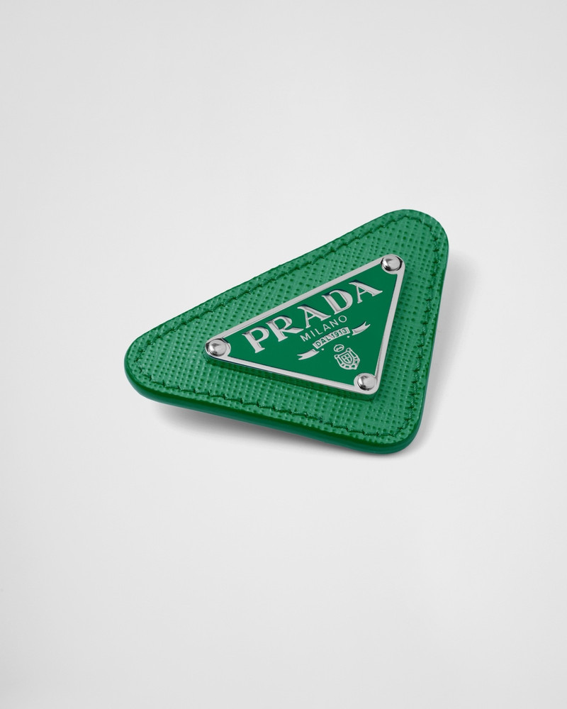 Prada Enameled triangle pin with Saffiano trim outlook