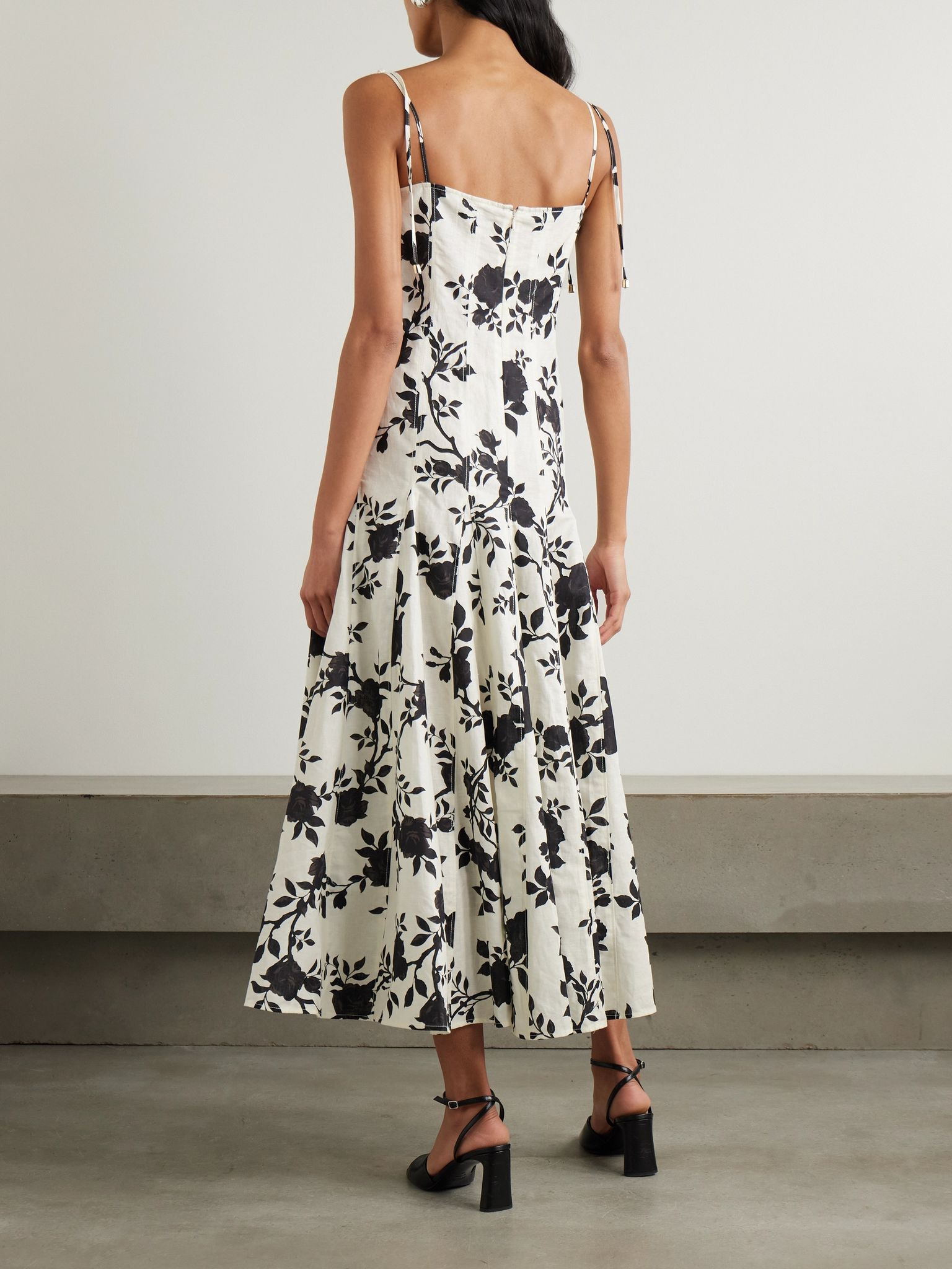 Floral-print linen and cotton-blend midi dress Off-white - 3