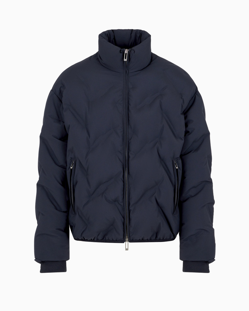 Full-zip nylon down jacket with all-over matelassé-effect micro eagle 1