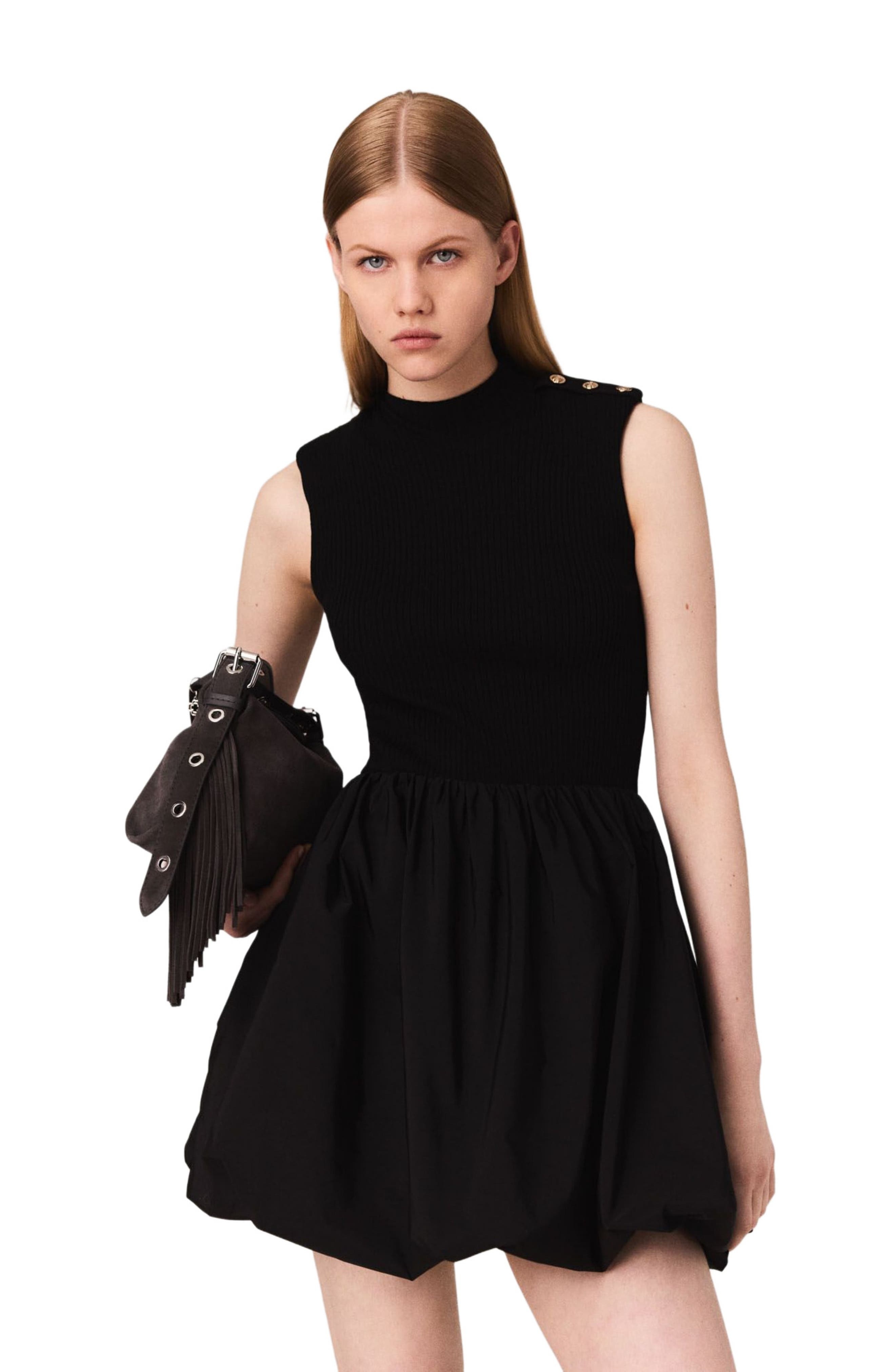 maje Short mesh and taffeta dress in Black at Nordstrom - 7
