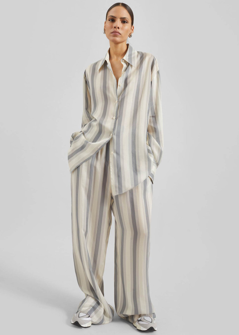 Baxter Sheer Fluid Track Pants - White/Grey Stripe 5