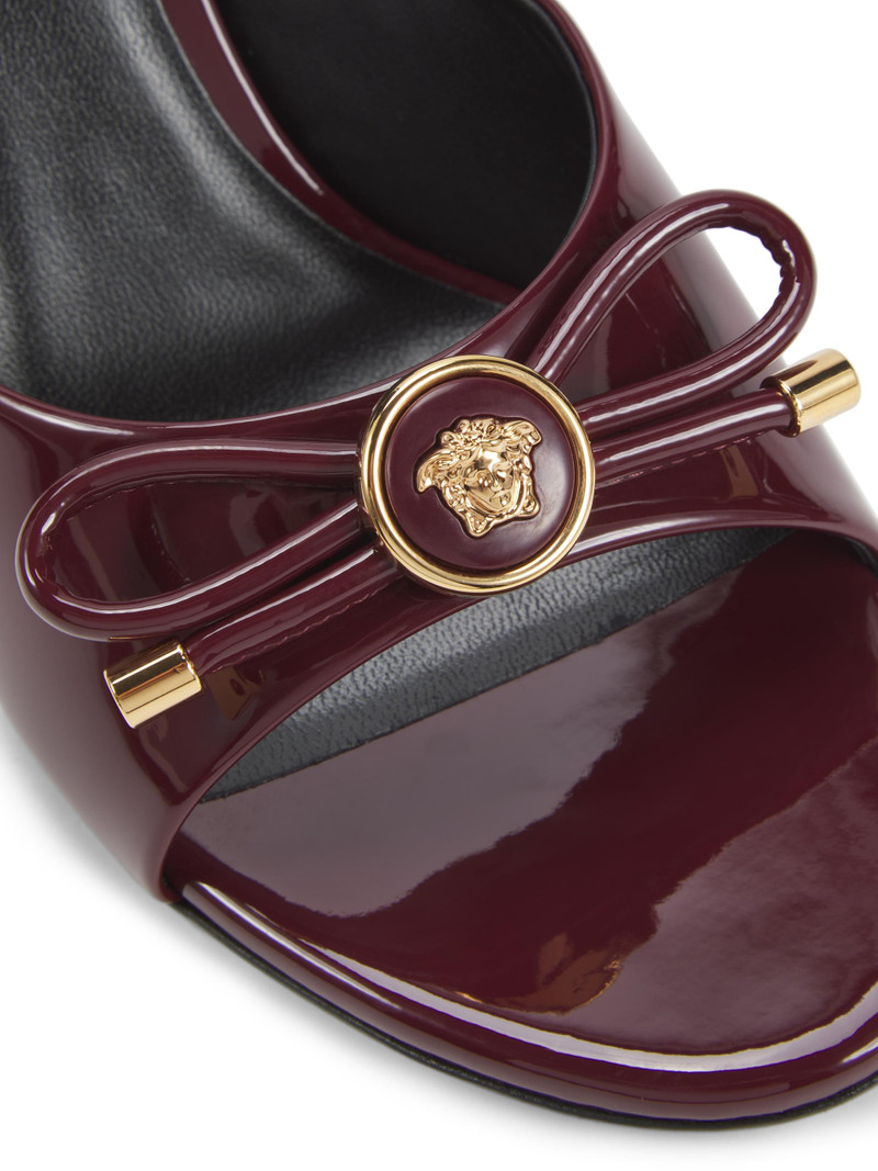 Women's Opera Bow 85MM Patent Leather Mules - Dark Burgundy Versace Gold 6