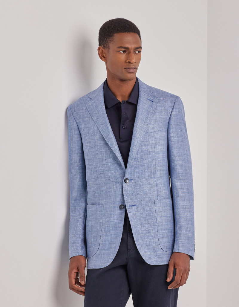 NAVY BLUE TRICOT-EFFECT COTTON JERSEY JACKET 42