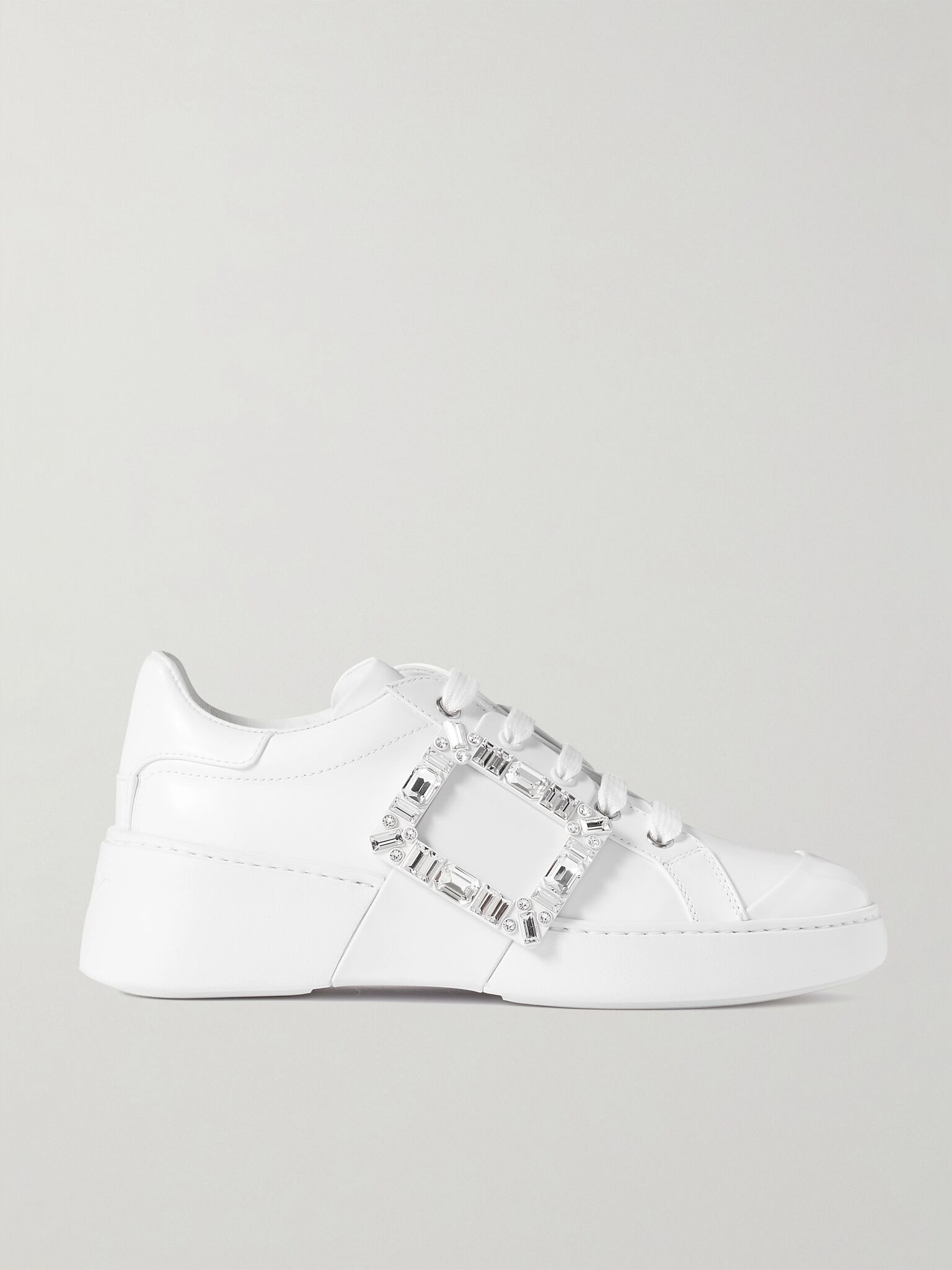 Viv Skate crystal-embellished rubber-trimmed leather sneakers White - 1