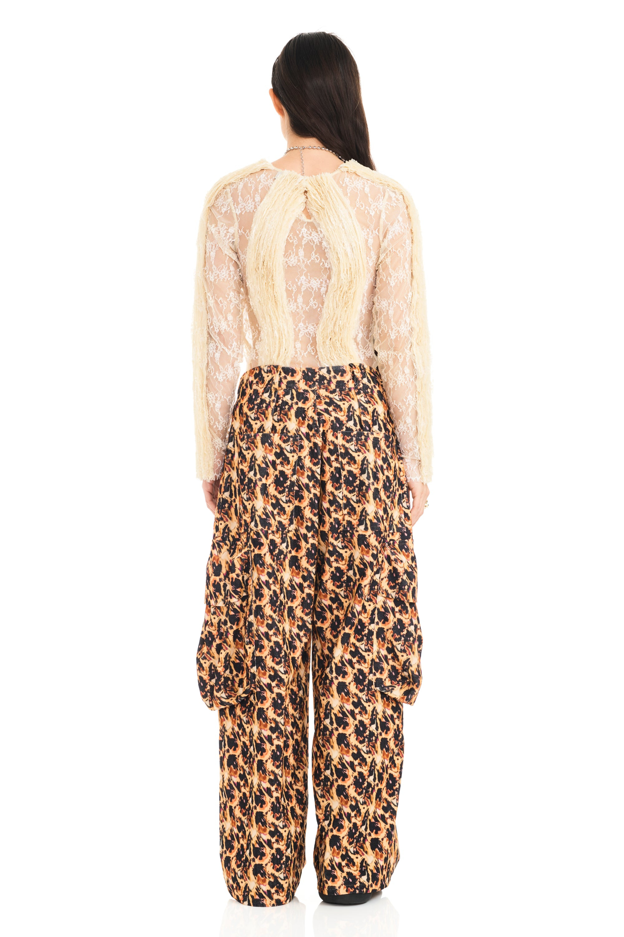 LEOPARD PEONY PLEATED CARGO PANT - 5