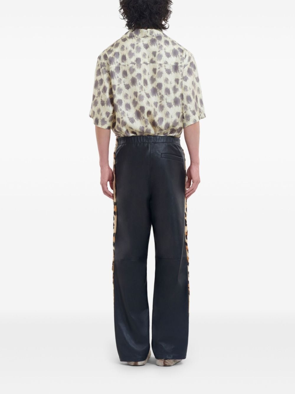 leopard-tape leather trousers - 4