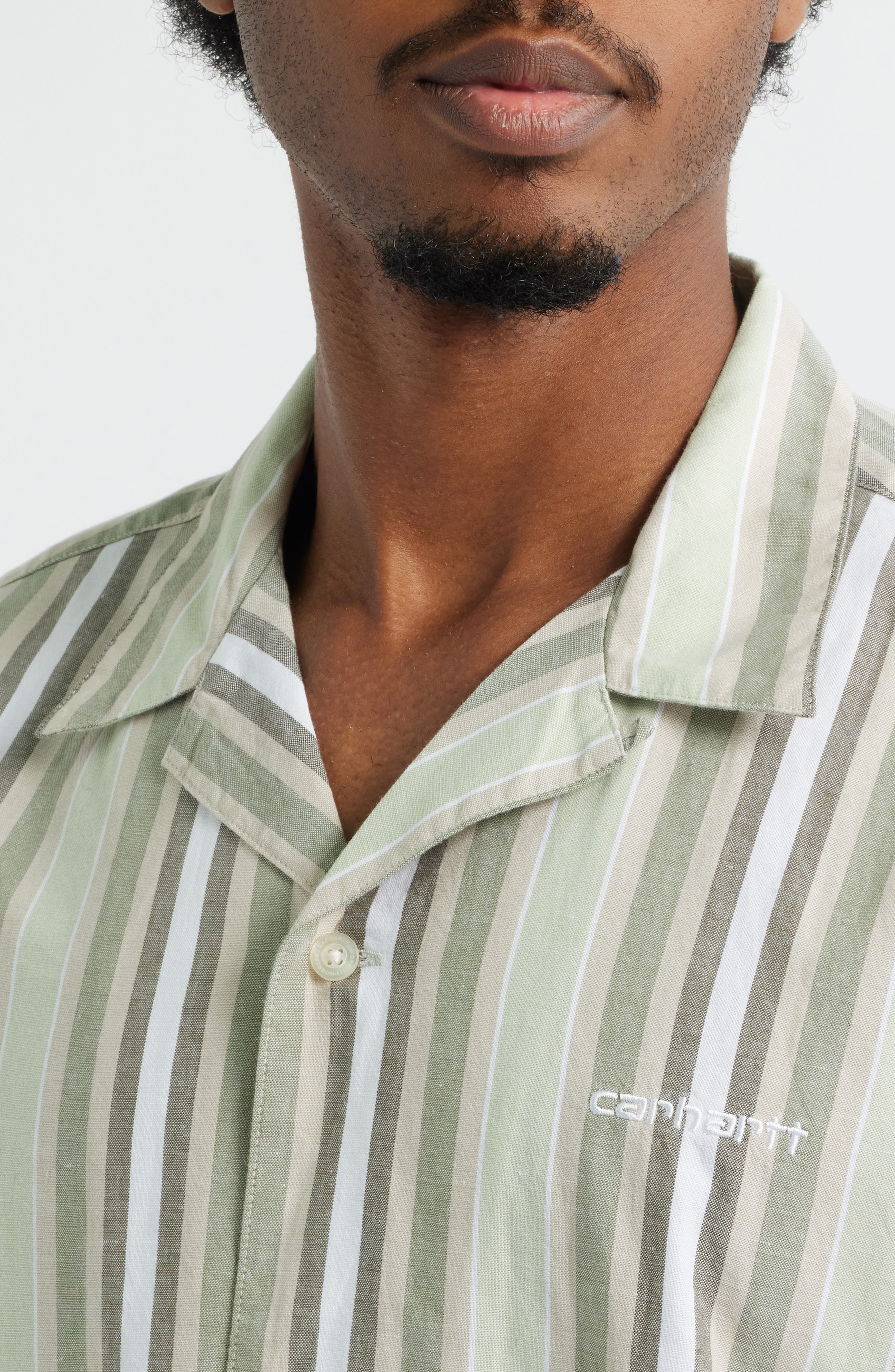 Carhartt Work In Progress Folsey Stripe Cotton & Linen Camp Shirt in Folsey Pale Olive /White at Nor - 2
