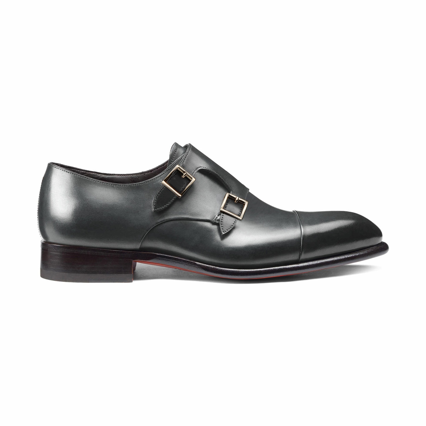 Men's grey leather double-buckle shoe - 2