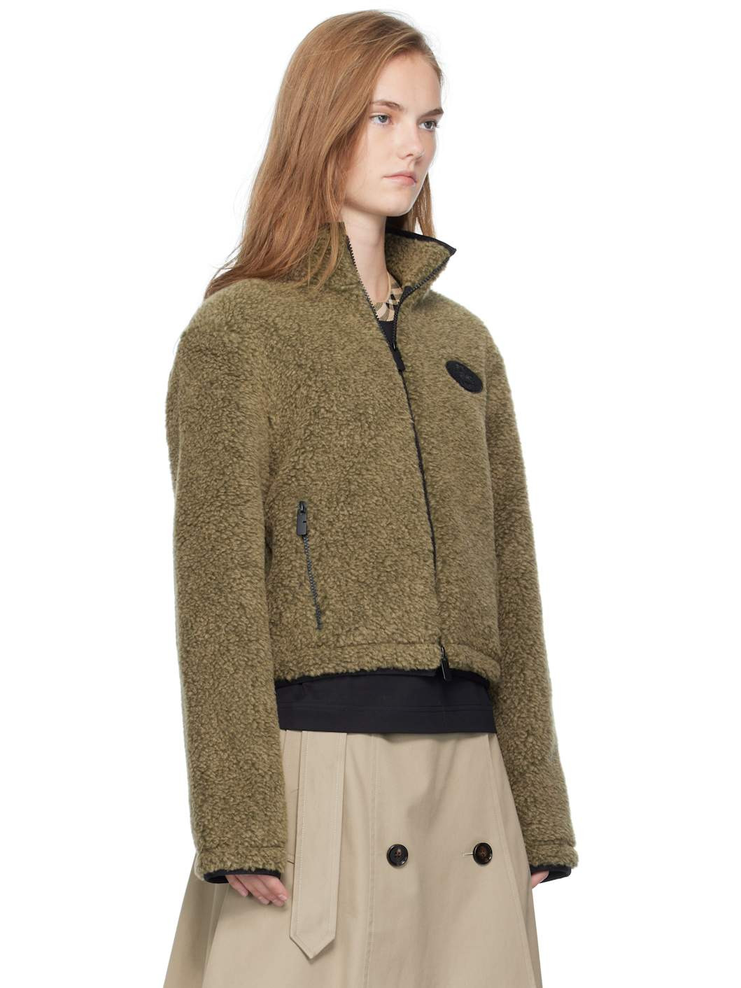 Taupe Cropped Fleece Jacket - 2