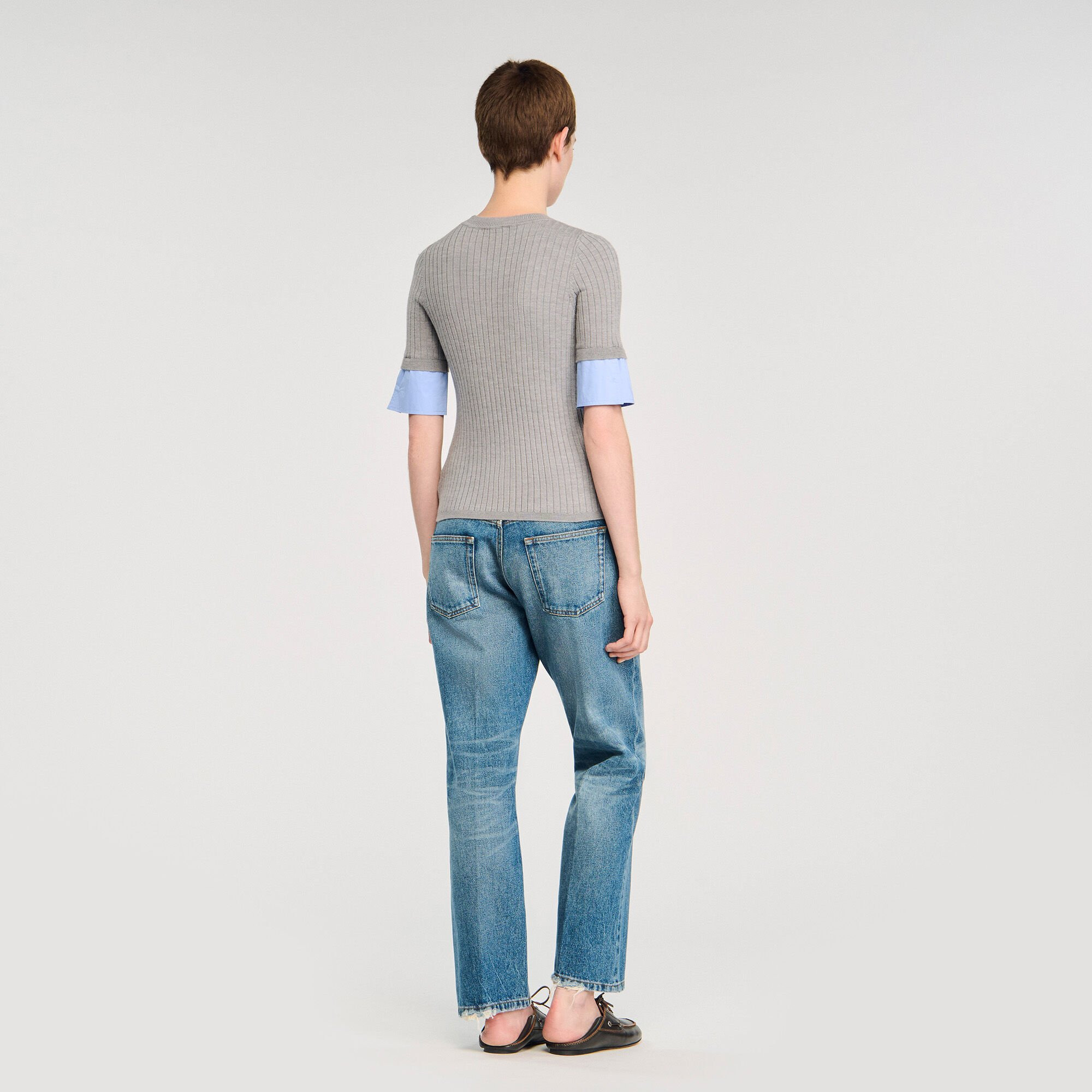 SWEATER WITH CONTRAST SHORT SLEEVES - 5