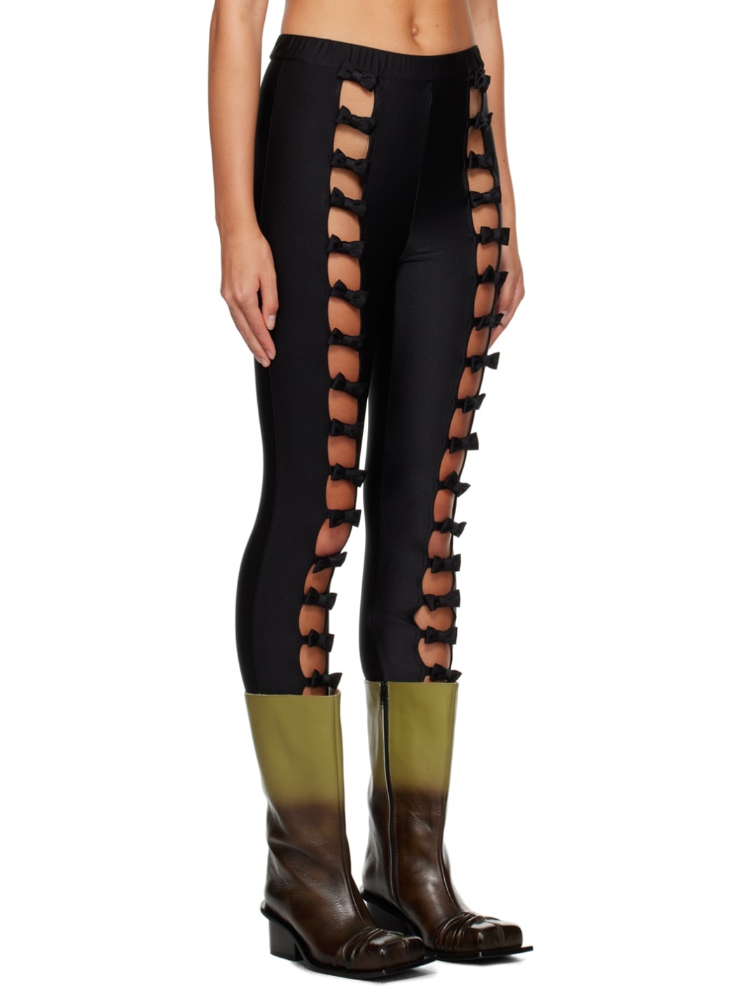Black Bow Cut Leggings - 2