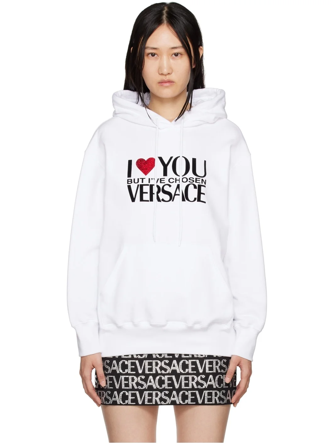 crystal-embellished slogan hoodie - 1