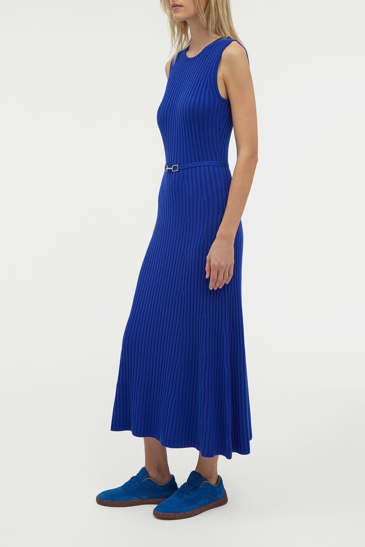 Meier Knit Midi Dress in Cobalt Merino Wool Cashmere - 3