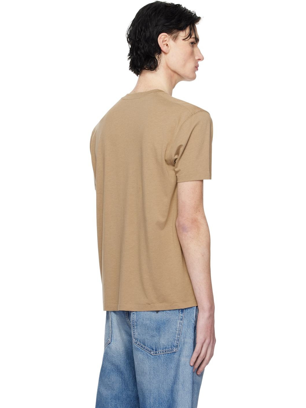 Beige Lyocell Cotton Crew T-shirt - 3