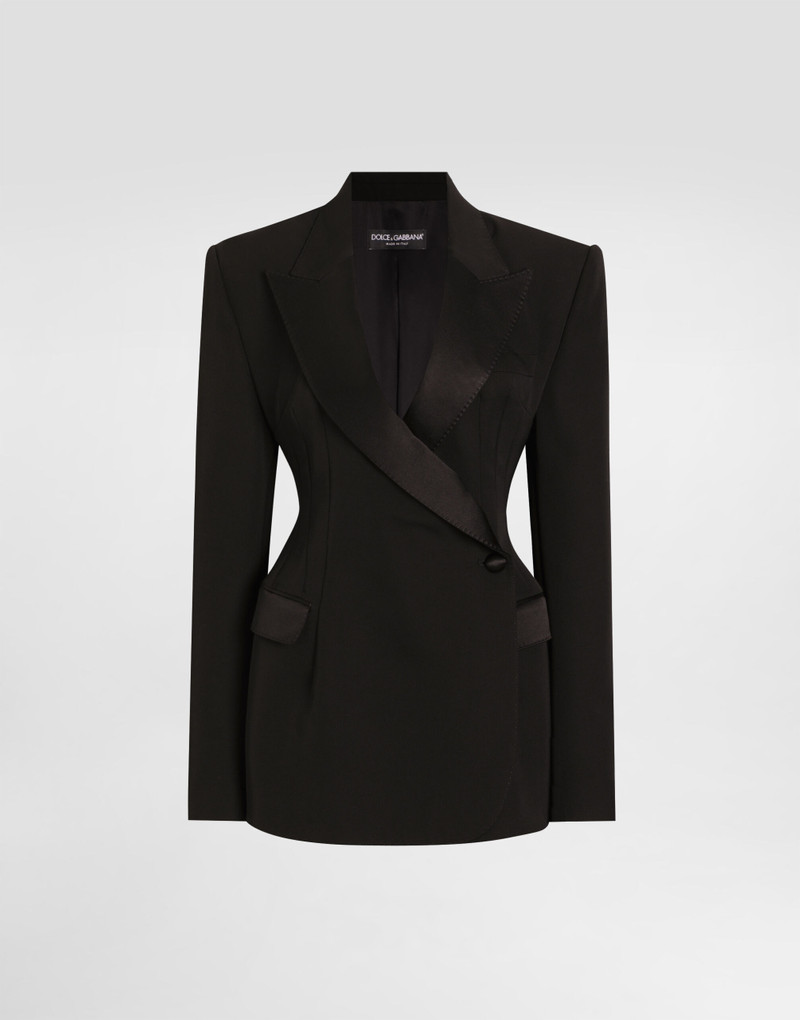 Double-breasted wool gabardine tuxedo jacket 1