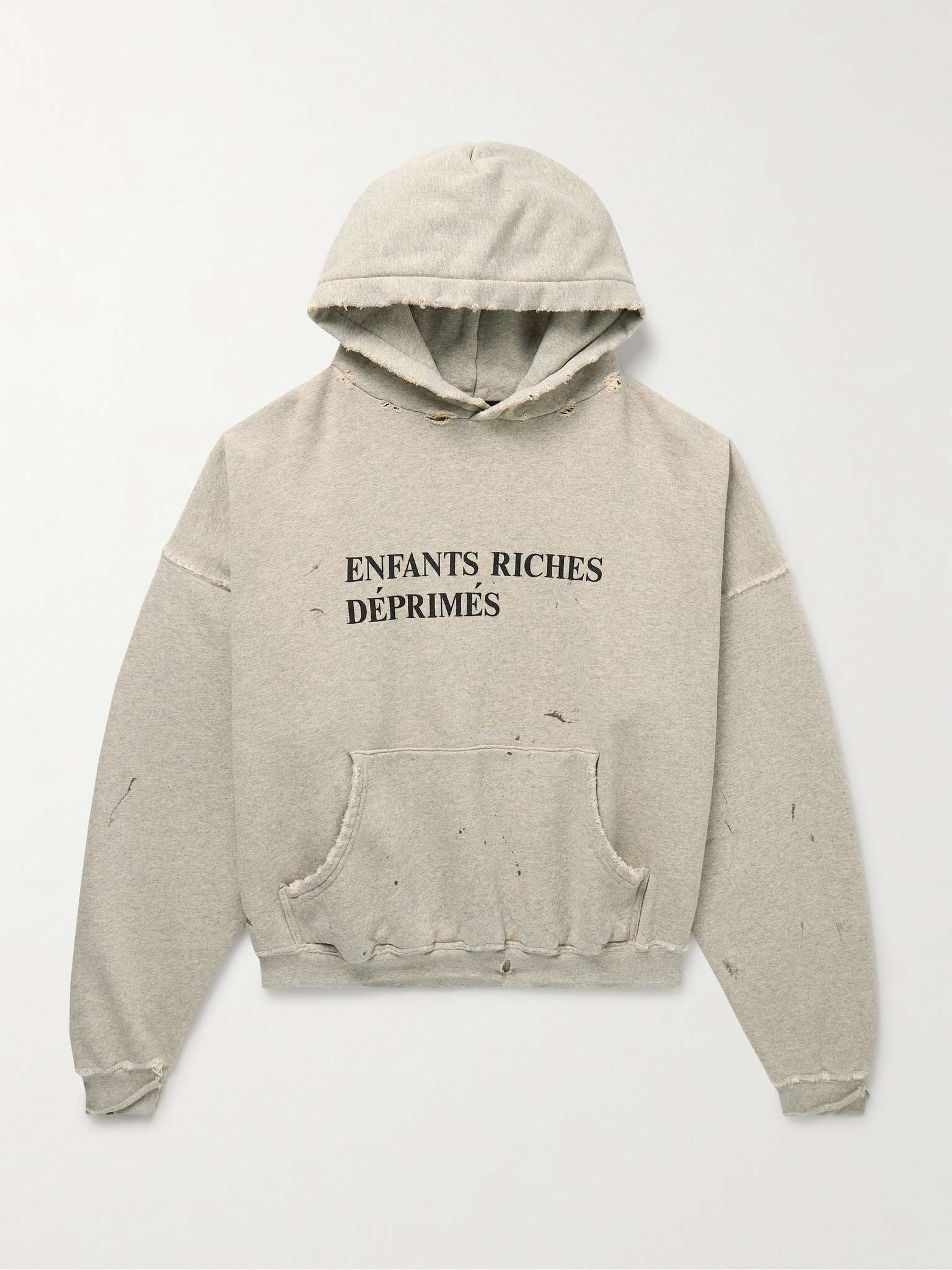 Logo-Print Distressed Cotton-Jersey Hoodie - 1