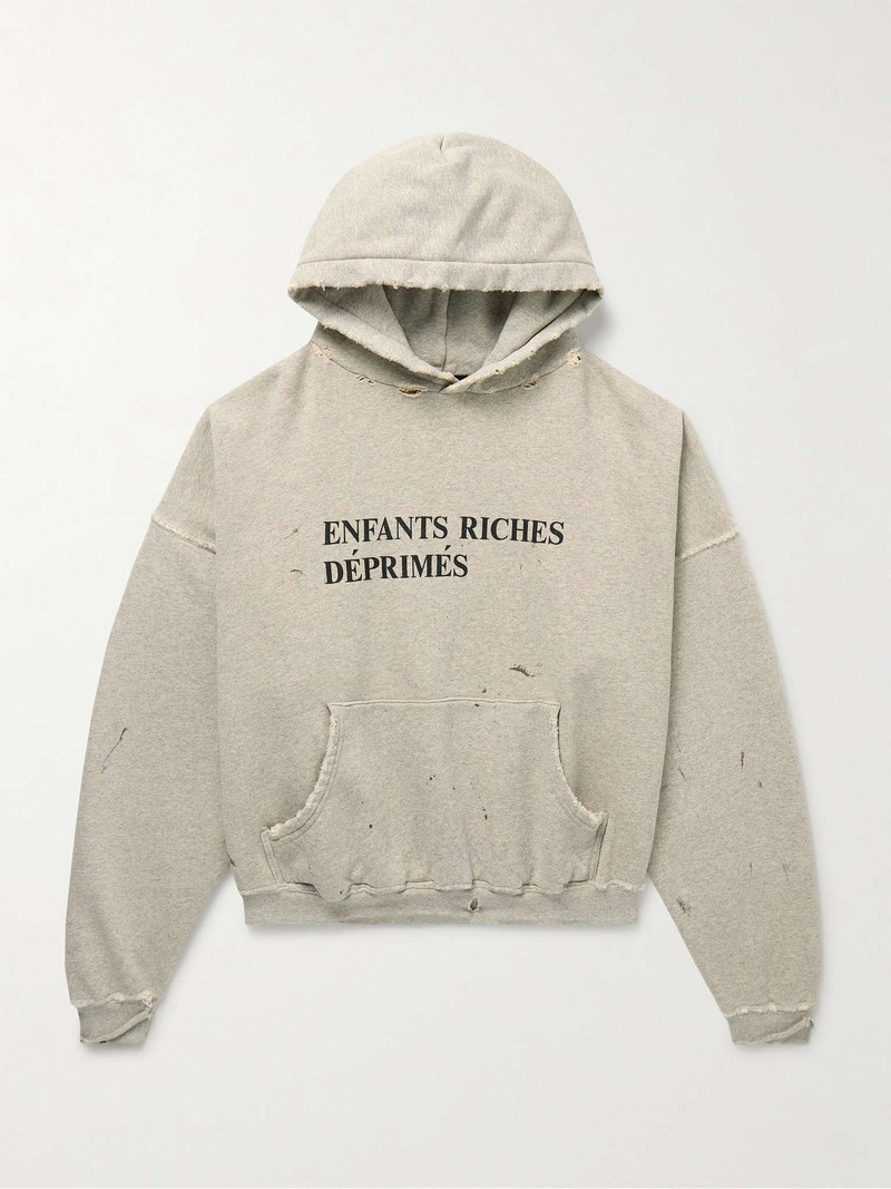 Logo-Print Distressed Cotton-Jersey Hoodie 1