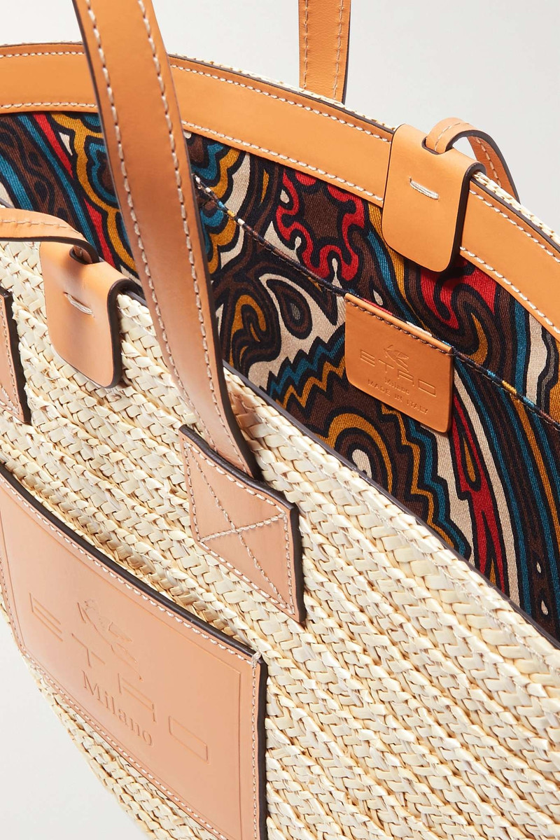 Medium leather-trimmed raffia tote 5