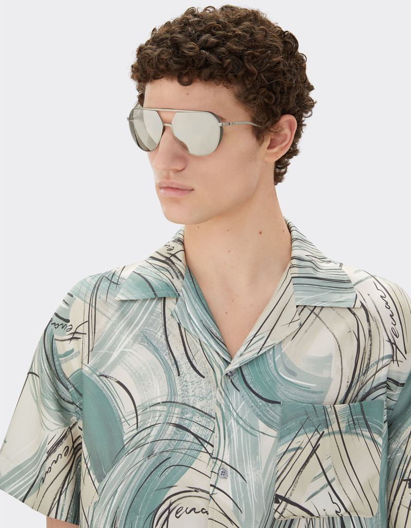 Ferrari Ferrari sunglasses in matt silver-tone titanium with silver mirror lenses outlook