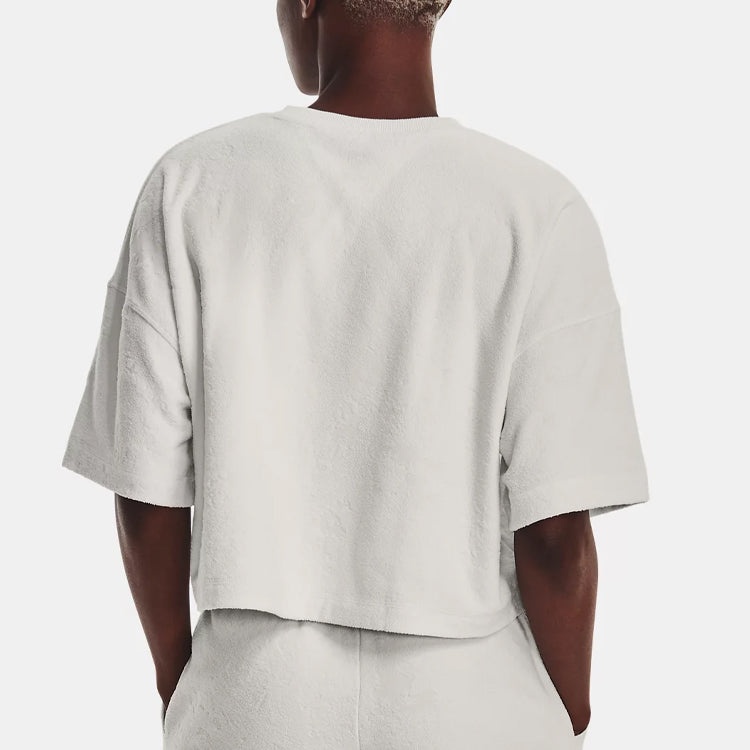 (WMNS) Under Armour Journey Terry Cropped T-shirt 'Grey' 1376914-006 - 4