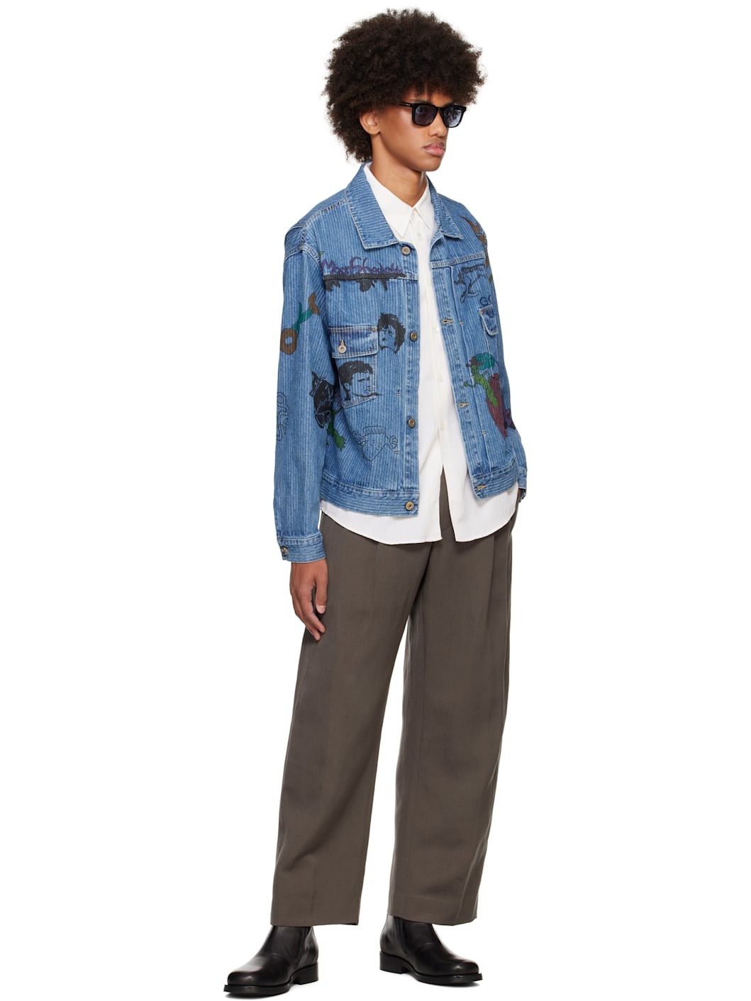 SSENSE Exclusive Blue Hand-Drawn Jacquard Stripe Denim Trucker Jacket - 4
