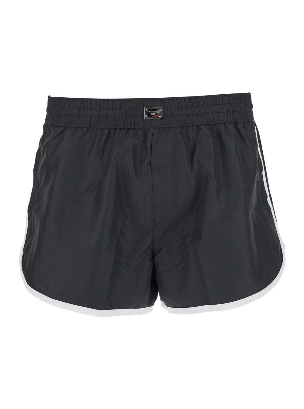 Dolce & Gabbana Men Black Swimsuit With Logo Plate On The Front In Tech Fabric Man - 1