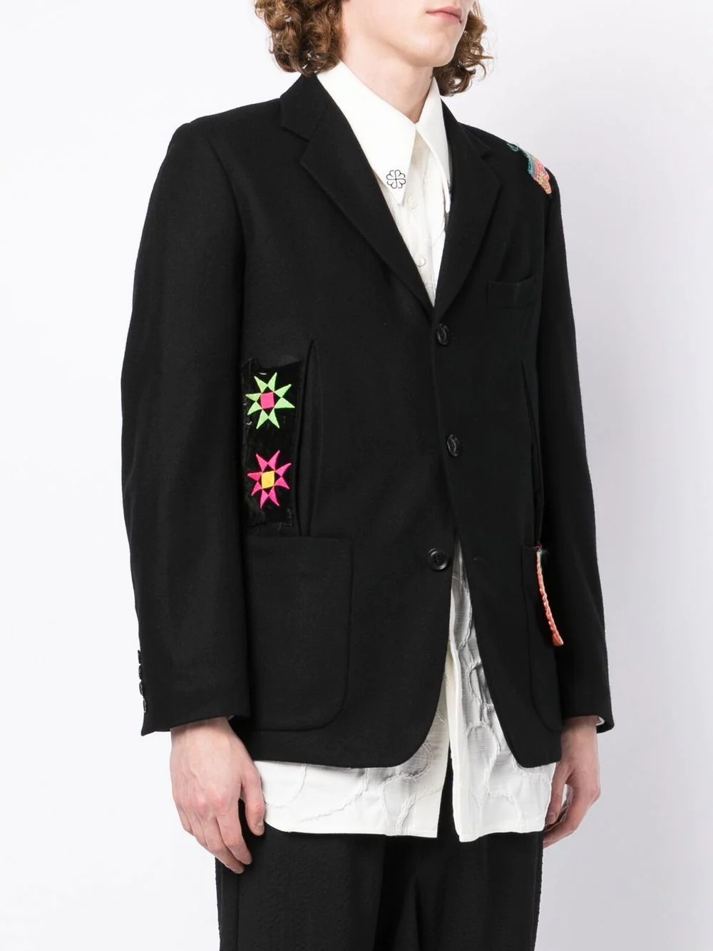 patchwork single-breasted blazer - 4