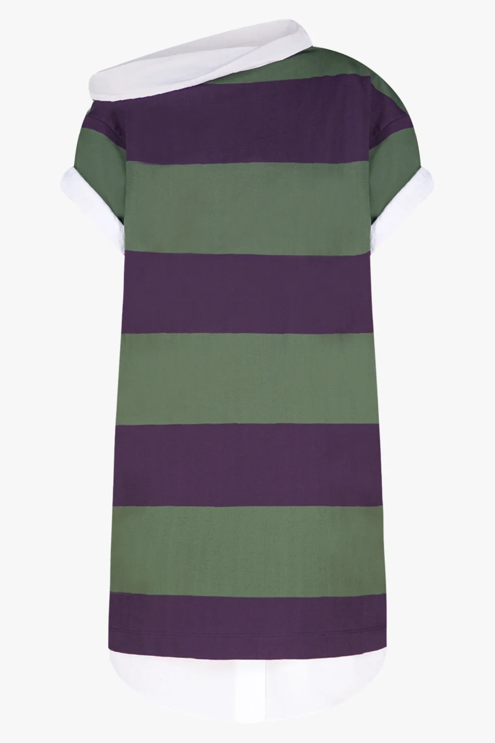 STRIPE ASYMMETRIC NECK SHIRT DETAIL DRESS | DARK PURPLE - 1