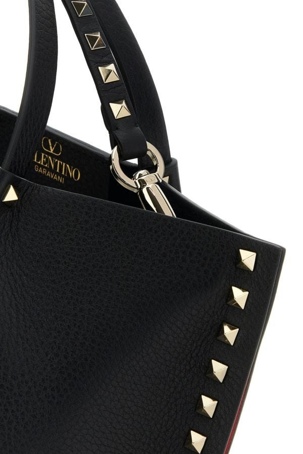 Black leather Rockstud handbag - 4