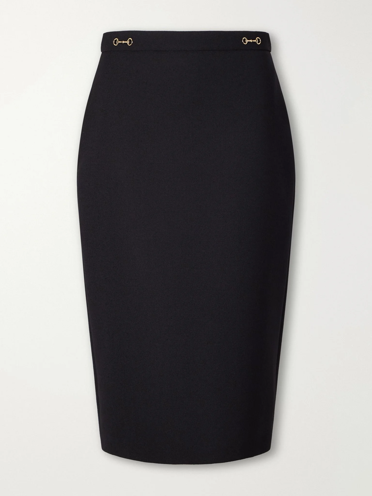 Horsebit-embellished wool-crepe midi skirt Black - 1