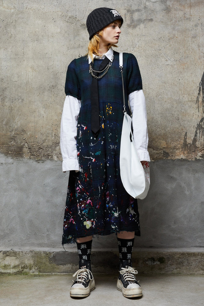 R13 PAINT SPLATTER MIDI - NAVY PLAID outlook