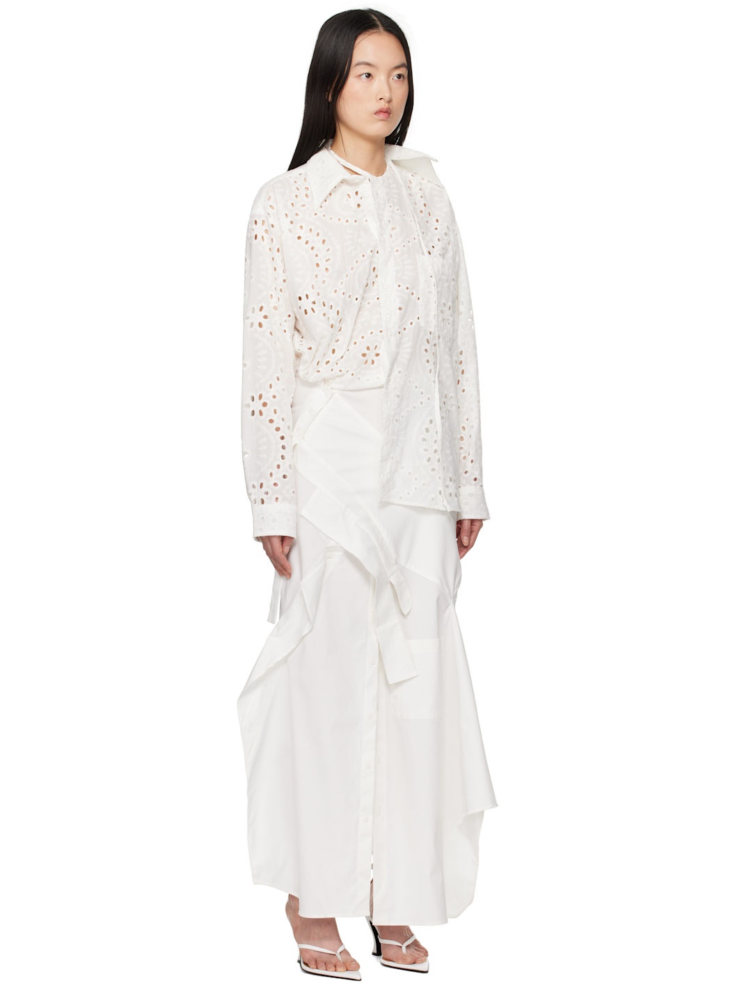White Deconstructed Shirting Midi Dress - 2